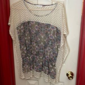 Shirt is sheer where beige is but not so sheer under print.